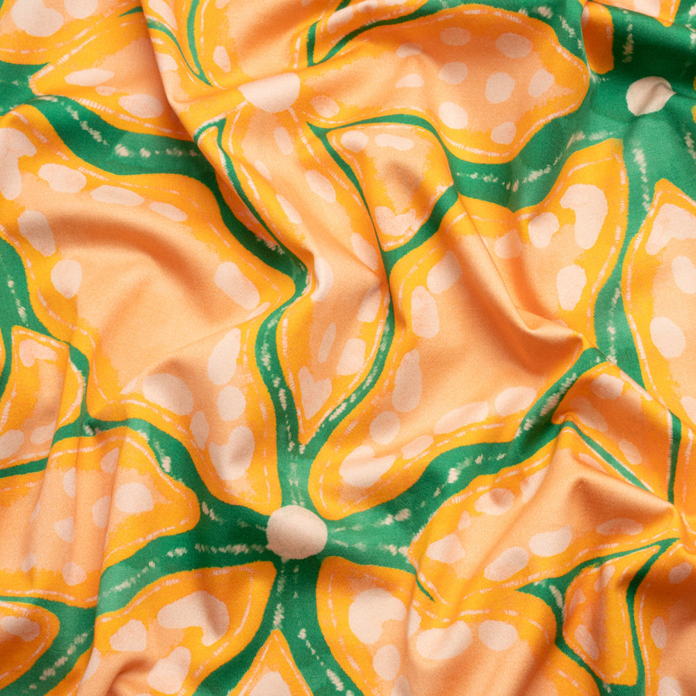 Stretch Cotton Sateen - Peach and Green Floral Veins - Estuary Exploration Print - Mood Exclusive Marigold Collection - Joann Fabrics