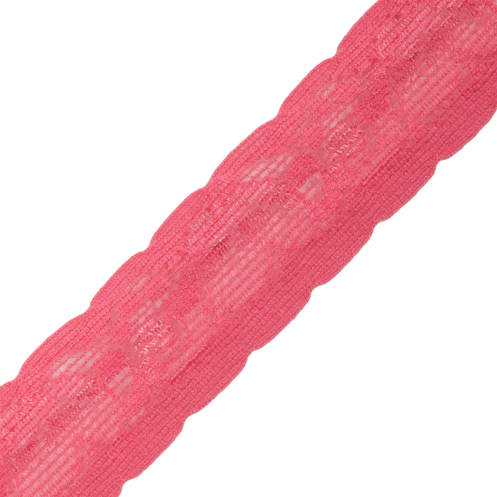 Famous NYC Designer Bubblegum Floral and Scalloped Stretch Lace Trim - 0.9375