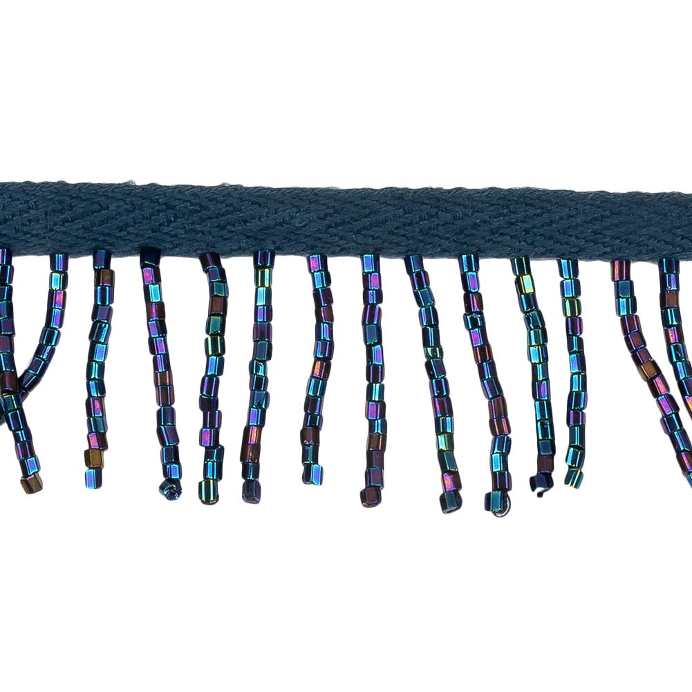 Vintage Blue Iris and Navy Chop Beaded Chainette Fringe - 1