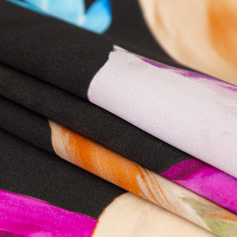 Mood Exclusive Italian Black, Pink and Orange Floral Digitally Printed Silk Charmeuse - Joann Fabrics