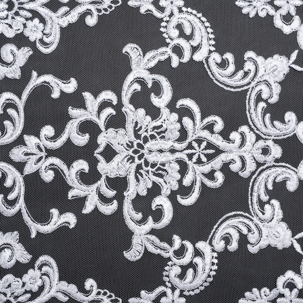 Embroidered Lace Tulle - Bright White Floral Damask - Joann Fabrics