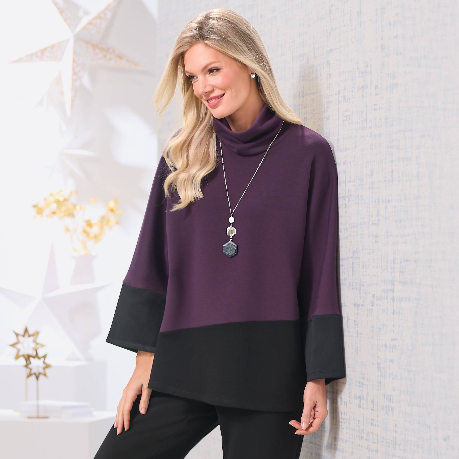 Luxury Knit Colorblock Top, Cowlneck, Dolman Sleeves - Northstyle Catalog