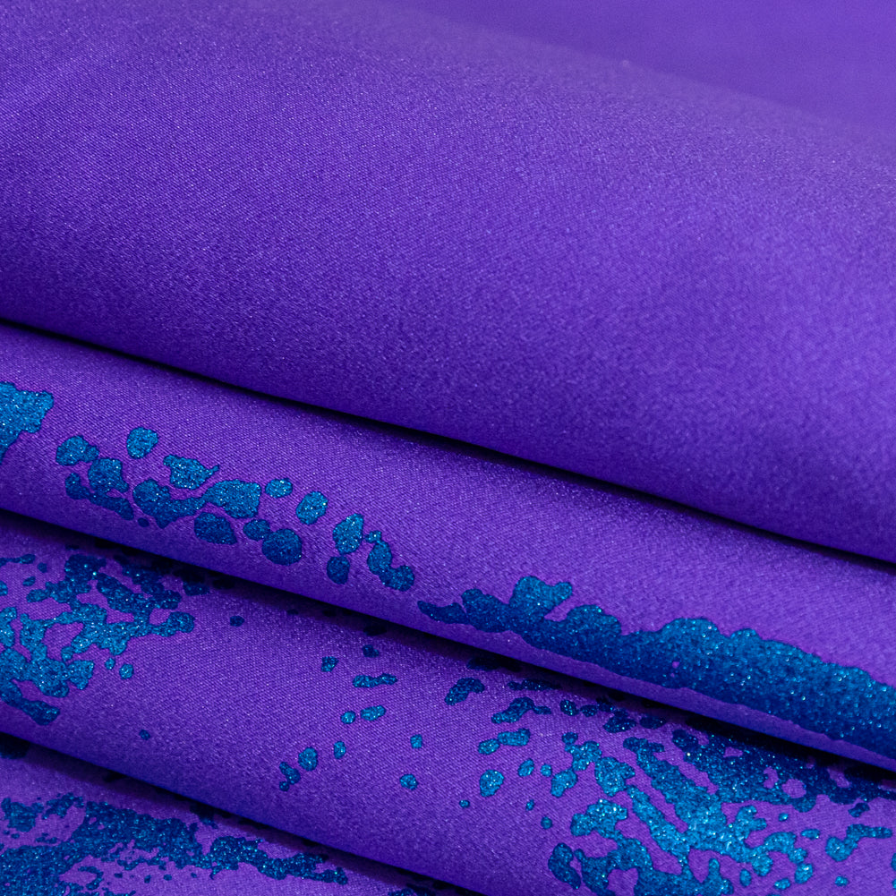 Purple Duchesse Satin with Space Cadet Striped Border Print - Joann Fabrics