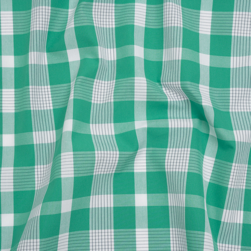 Cotton Shirting - Dark Mint Green and White Plaid - Deadstock - Joann Fabrics