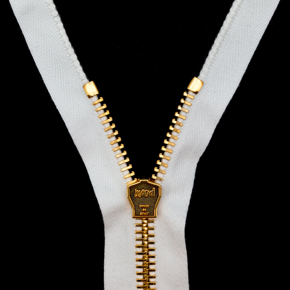 Mood Exclusive Italian White and Gold T8 Open End Metal Zipper - 27.5