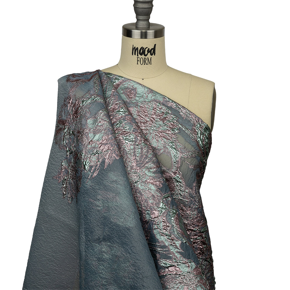 Metallic Pink, Blue Snow and Steel Blue Flashy Flowers Luxury Burnout Brocade - Joann Fabrics