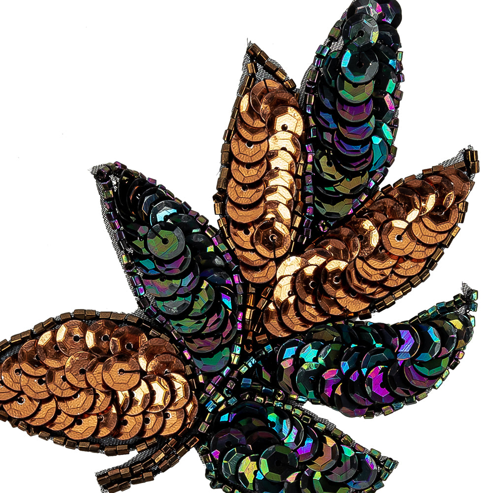 Vintage Bronze and Purple Iris Sequins and Beaded Leaf Applique - 4