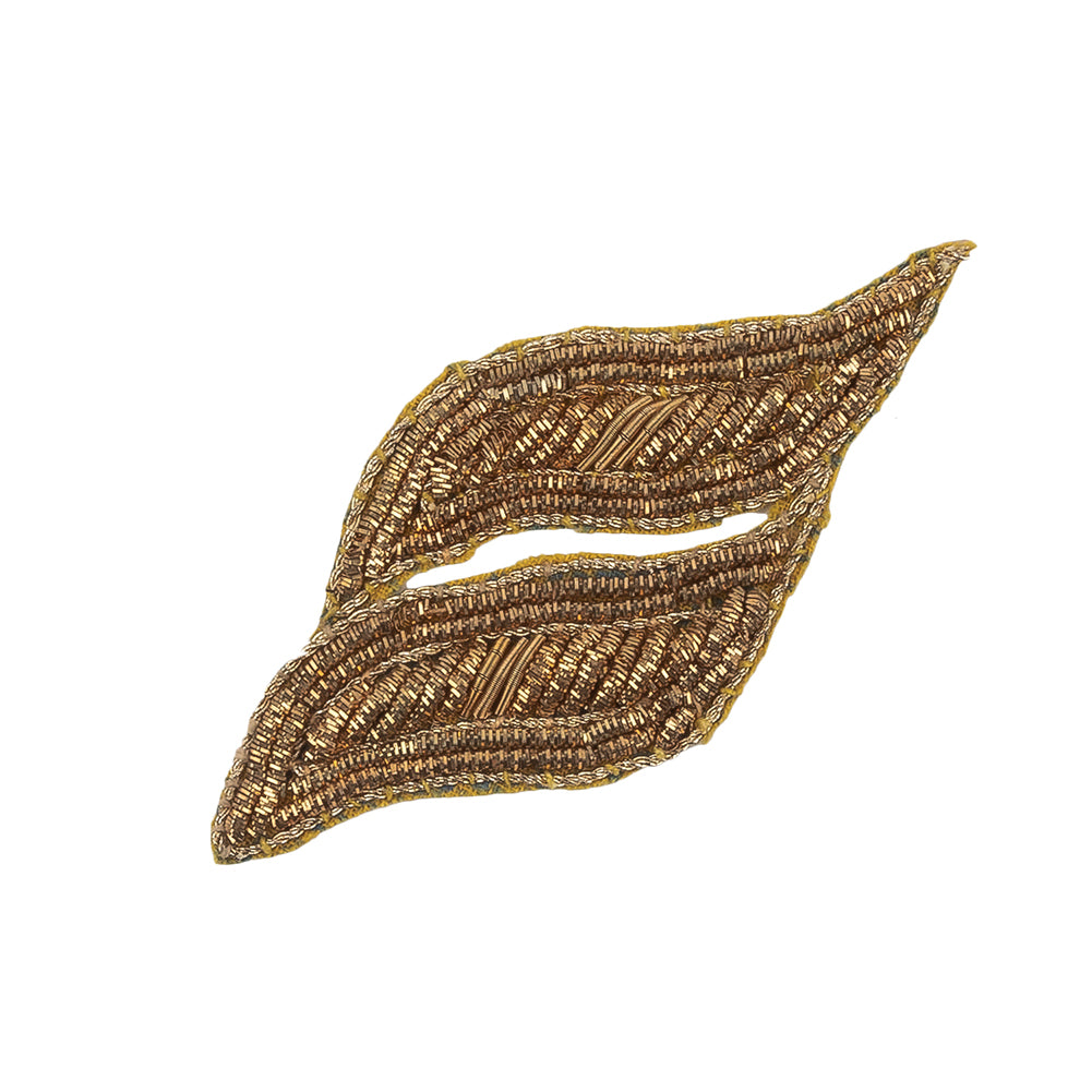 Vintage Gold Lurex Bullion Stitch Leaf Applique - 3
