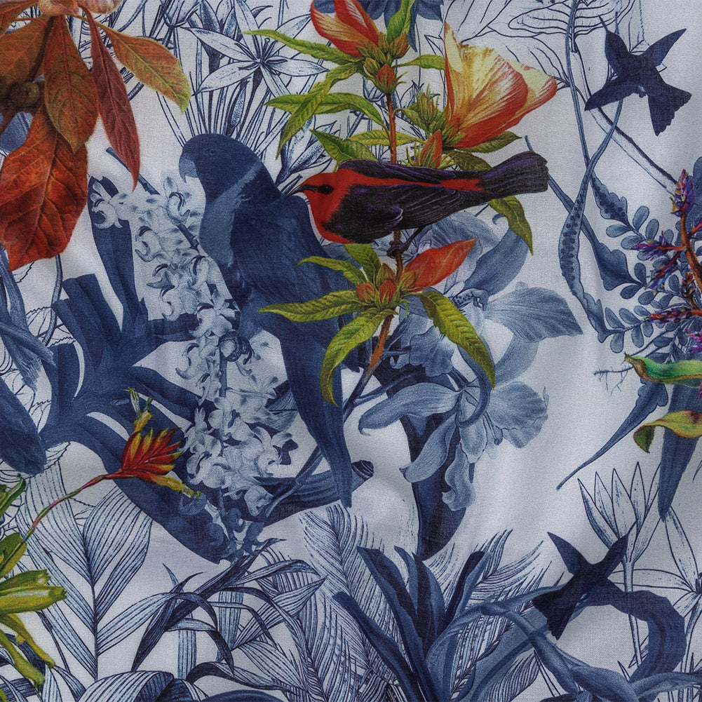 Mercerized Organic Egyptian Cotton Voile - Patriot Blue and Cool Gray Tropical Birds - Toulouse Collection - Joann Fabrics