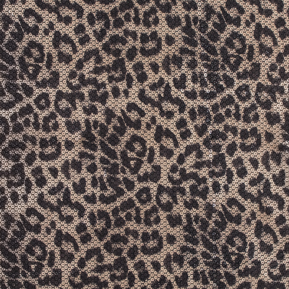Knit Fabric with Snow Leopard Foil and Circle Sequins - Beige and Black on Black - Joann Fabrics