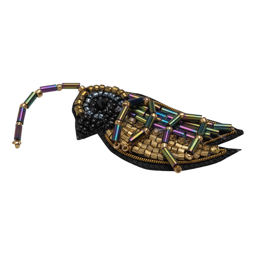 Iridescent Blue, Purple, and Gold Cricket Glass Beaded Applique - 3.25