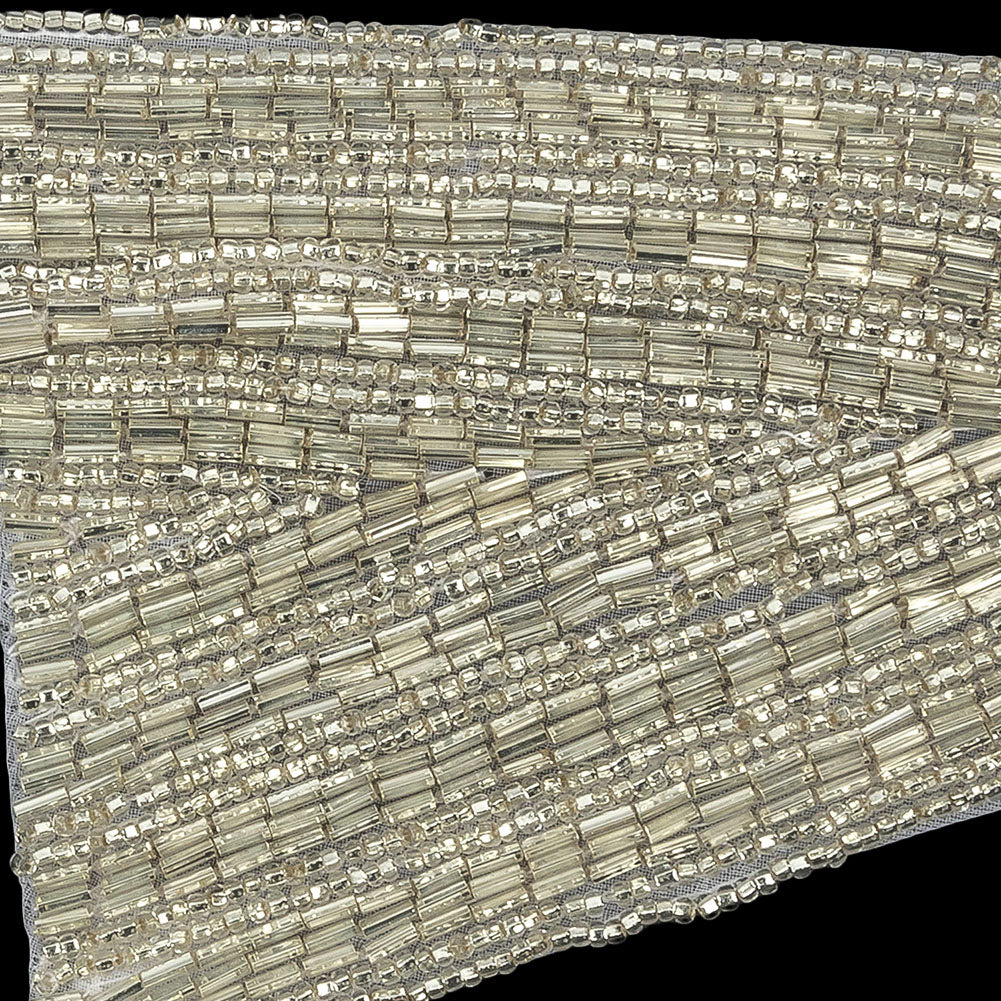Vintage Silver Geometric Glass Beaded Left Lapel Applique - 13