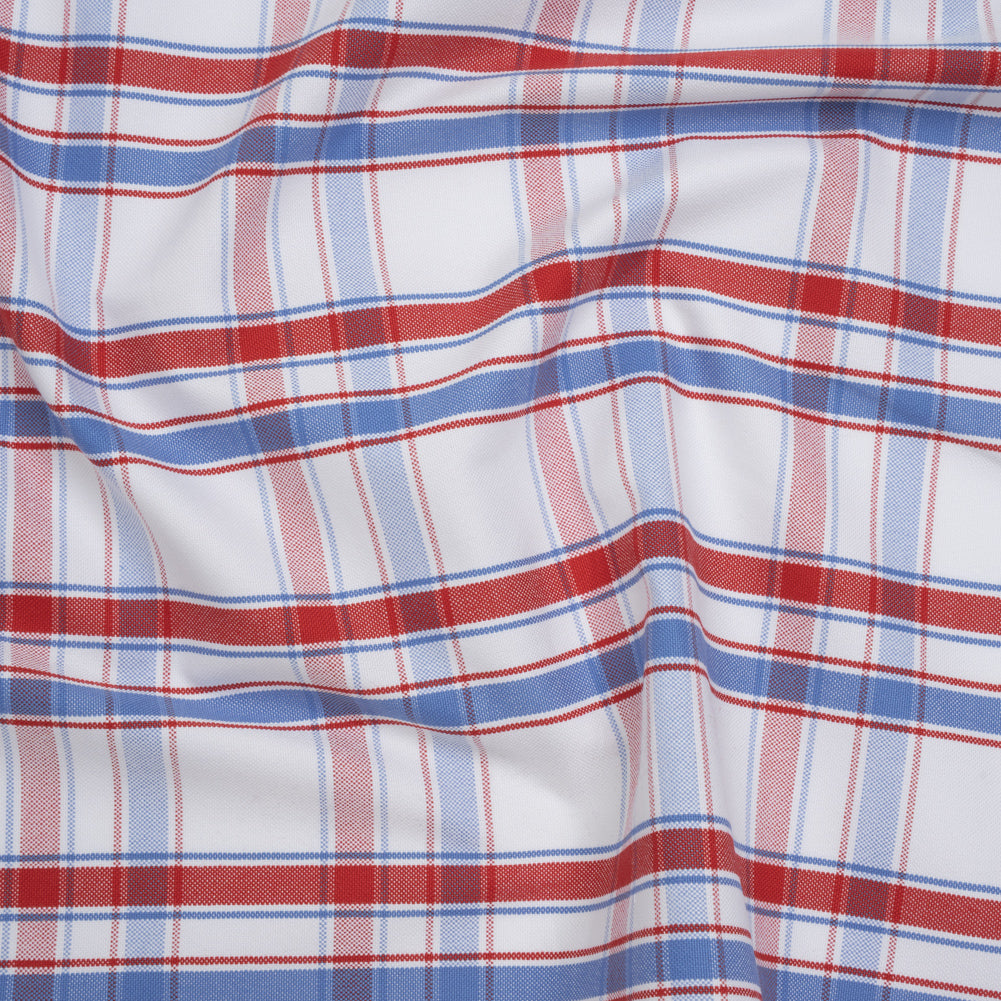 Cotton Oxford Shirting - Light Blue, Red and White Plaid - Deadstock - Joann Fabrics
