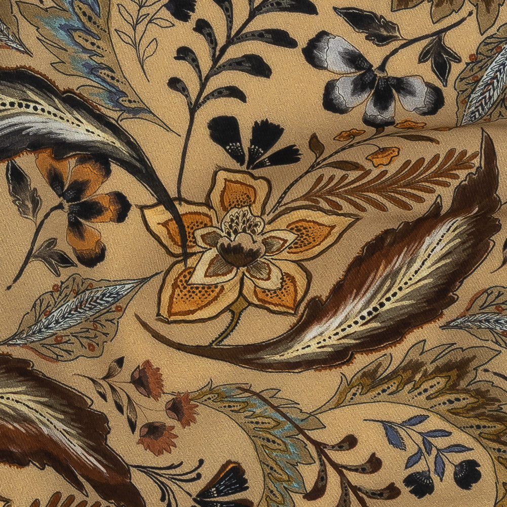 Viscose Twill Print - Beige, Brown and Blue Floral - Mood Exclusive Elysian Illumination - Joann Fabrics