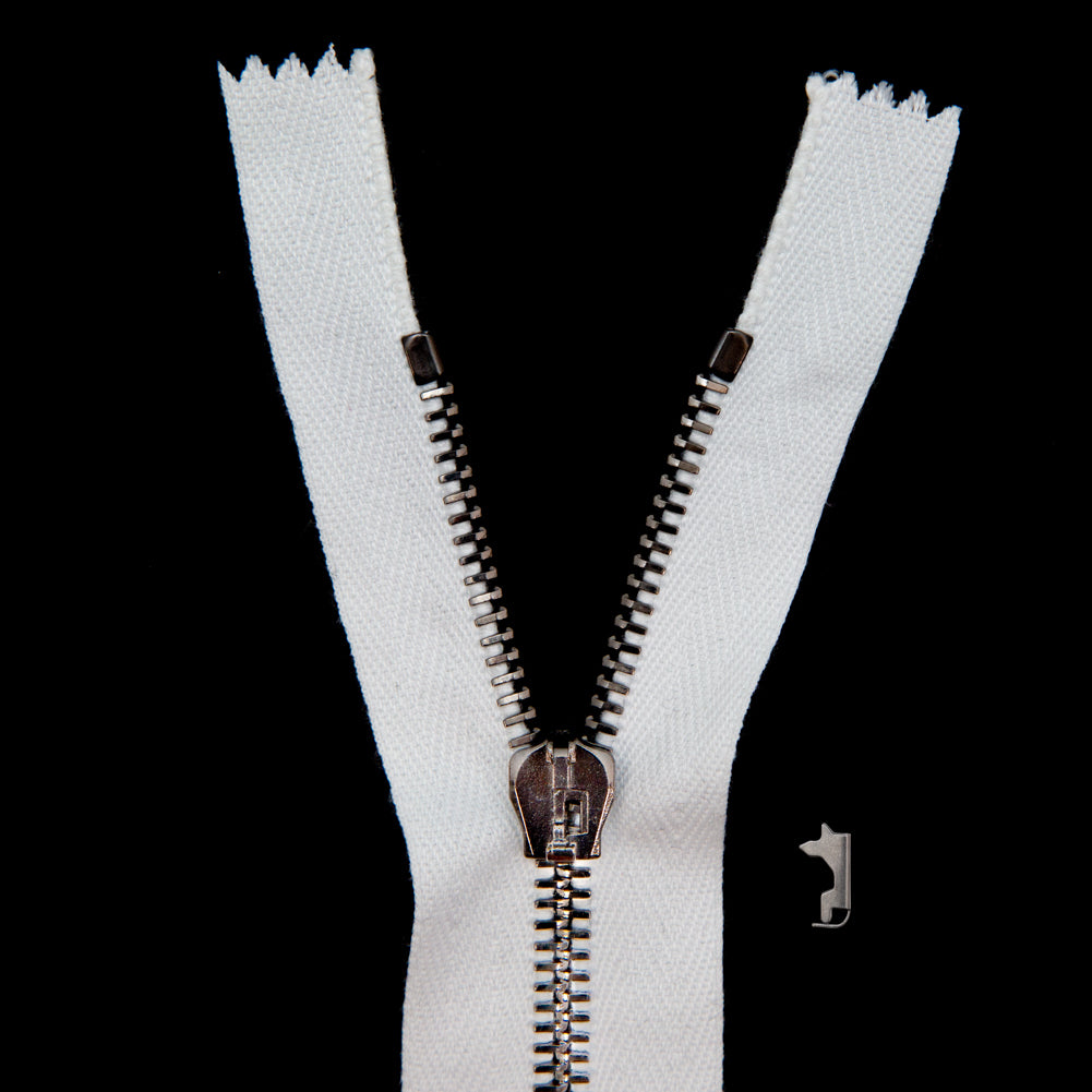 Mood Exclusive Italian White and Gunmetal T5 Closed End Metal Zipper - 9