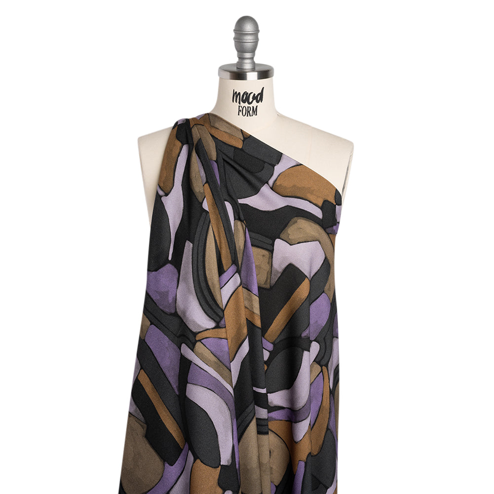 Viscose Crepe - Purple, Brown and Charcoal Abstract Blocks - Mood Exclusive Tumbling Blocks Print - Joann Fabrics