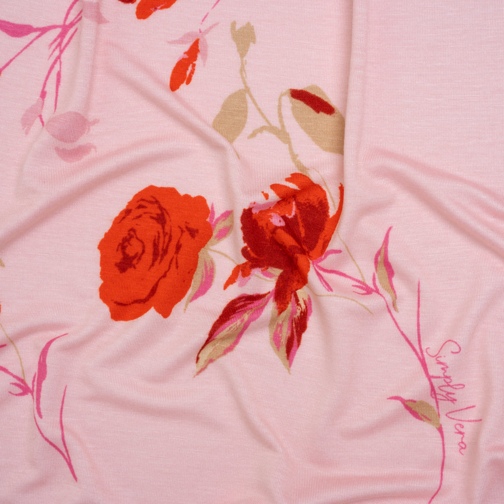 Stretch Rayon Jersey by Vera Wang - Pink and Red Roses - Designer Deadstock - Joann Fabrics