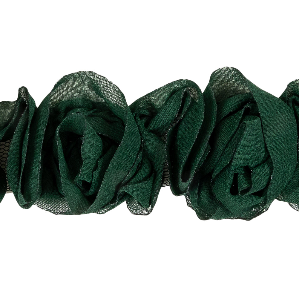 Deep Green Chiffon Roses on Mesh Trim - 2
