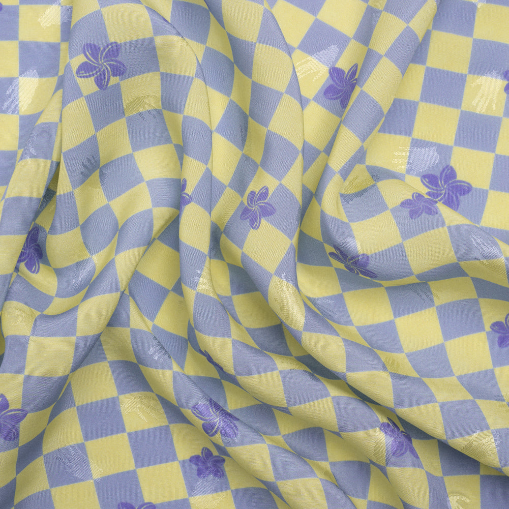 Hands Viscose Jacquard Print - Light Blue Floral Checkerboard - Mood Exclusive Dippin' Disco - Joann Fabrics