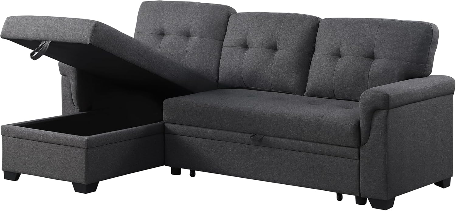 84 Inch Sofa with Tufted Seat & Back Cushion, Linen Reversible w ...