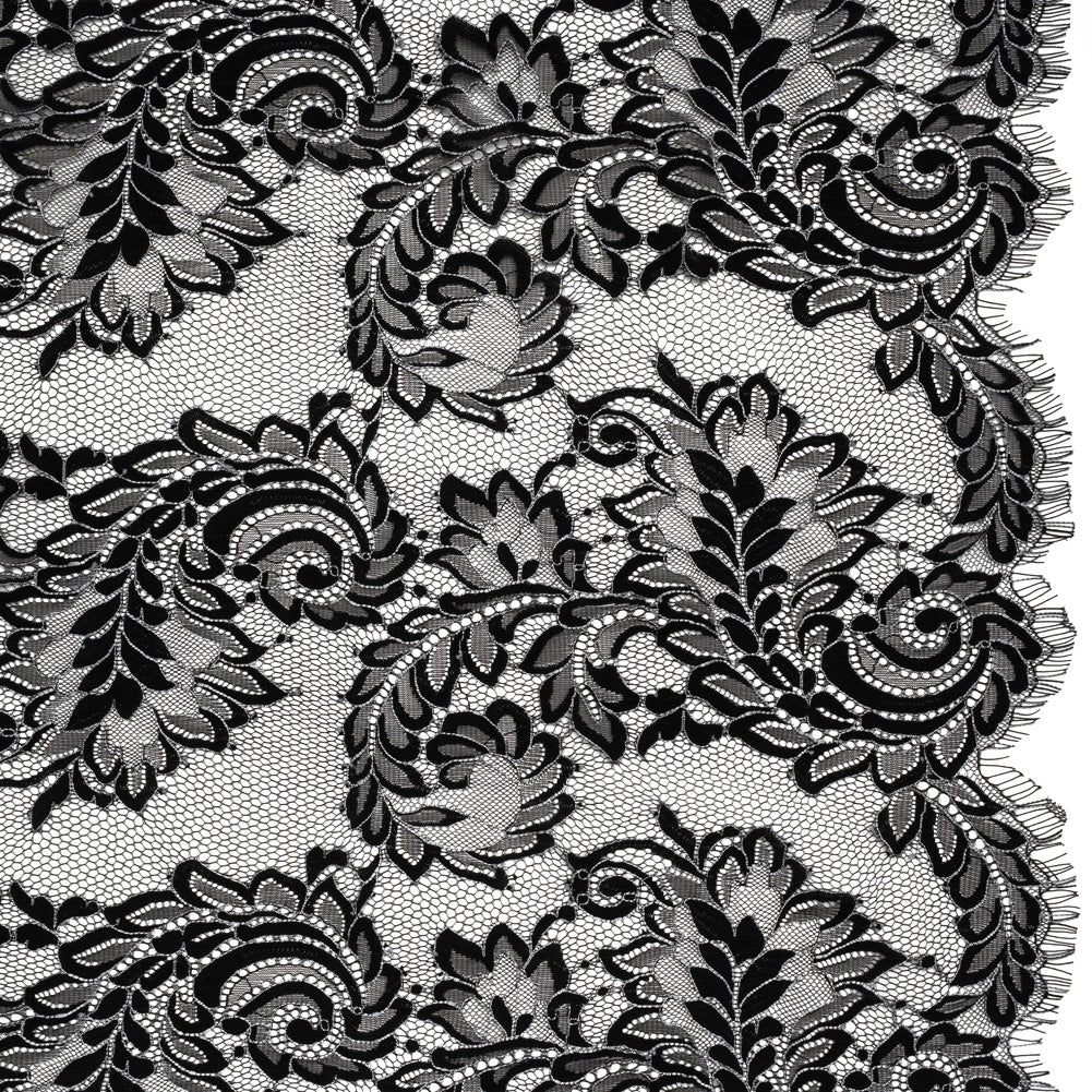 Corded Lace with Finished Scalloped Edges - Black and Ivory Flowers and Leaves - Joann Fabrics