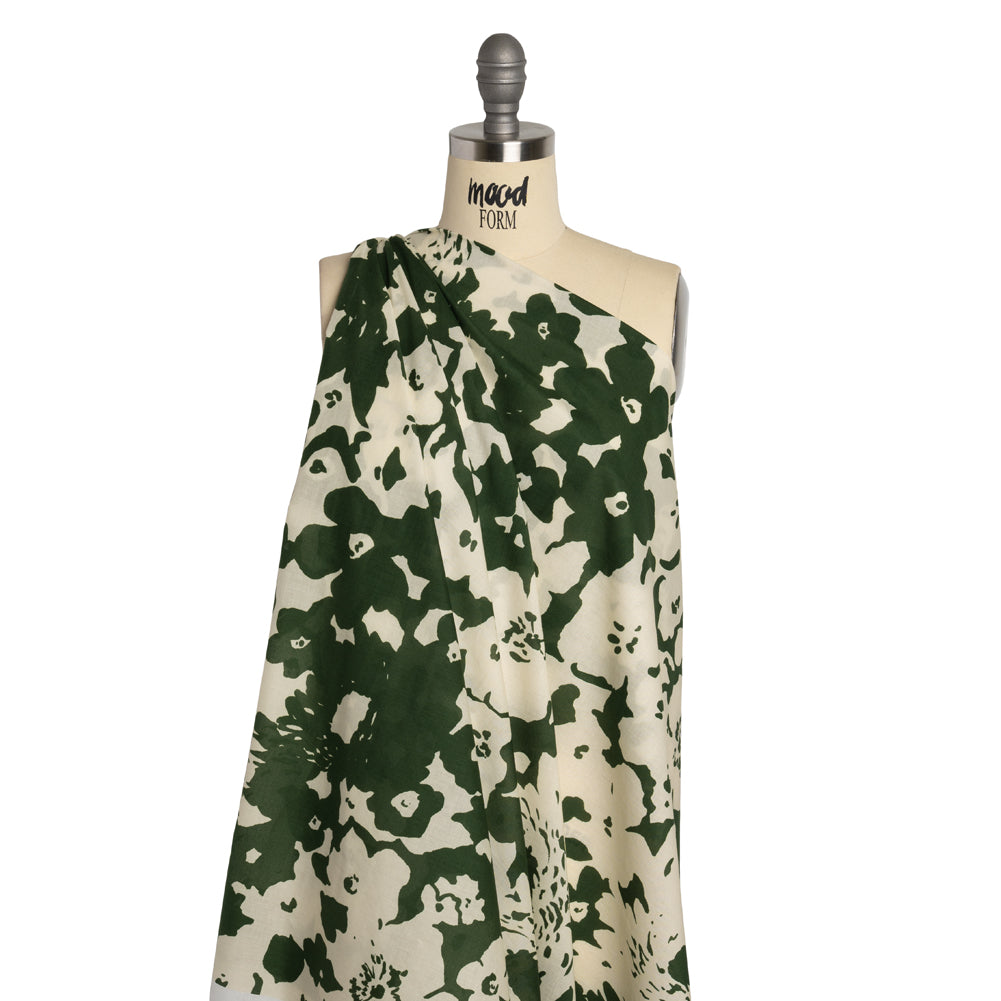 Cotton Voile - Hunter Green and Cream Big Floral - Rorschach Rosettes Print - Mood Exclusive Acadia Collection - Joann Fabrics