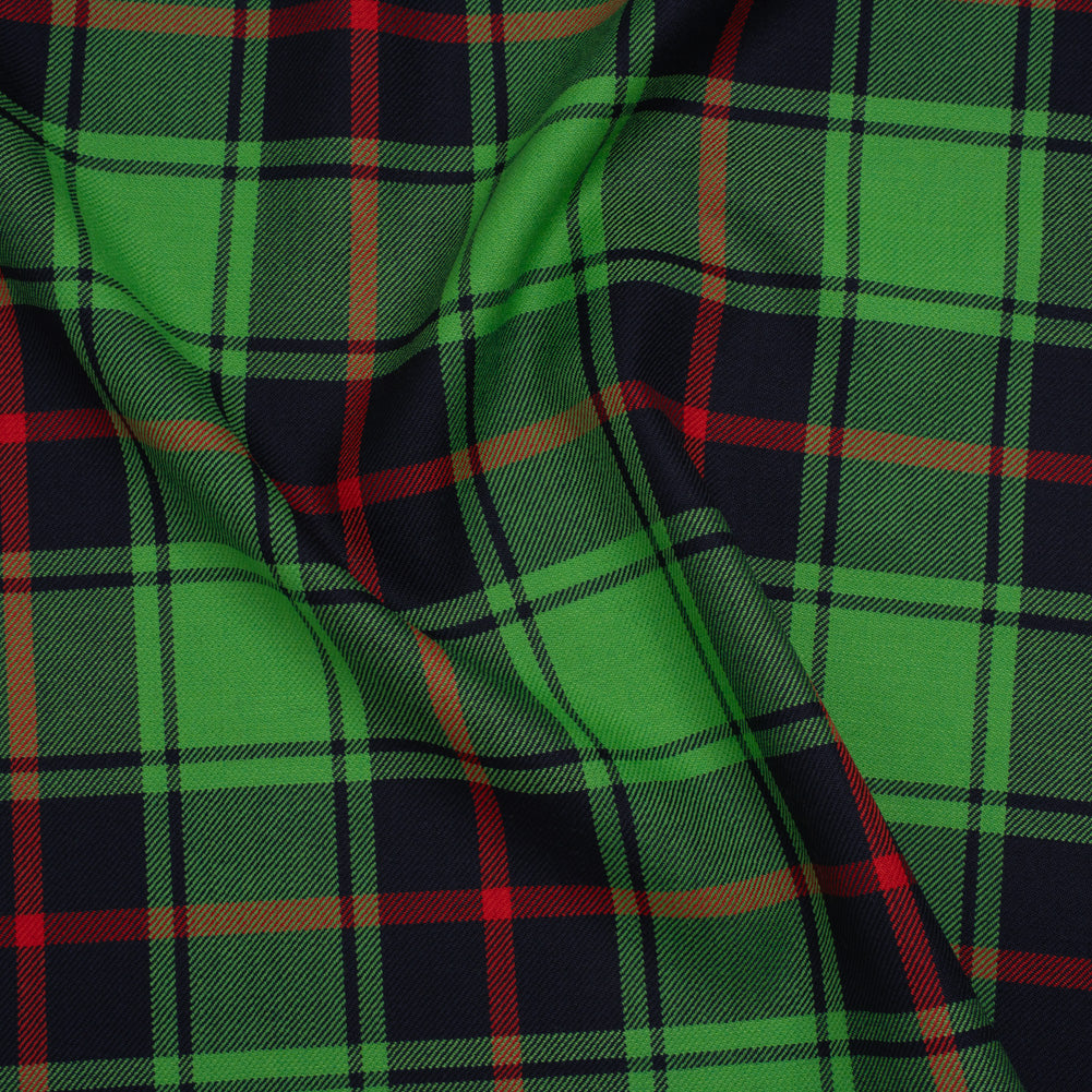 Virgin Wool Twill Made in Italy - Lime Green, Black and Red Plaid - Joann Fabrics