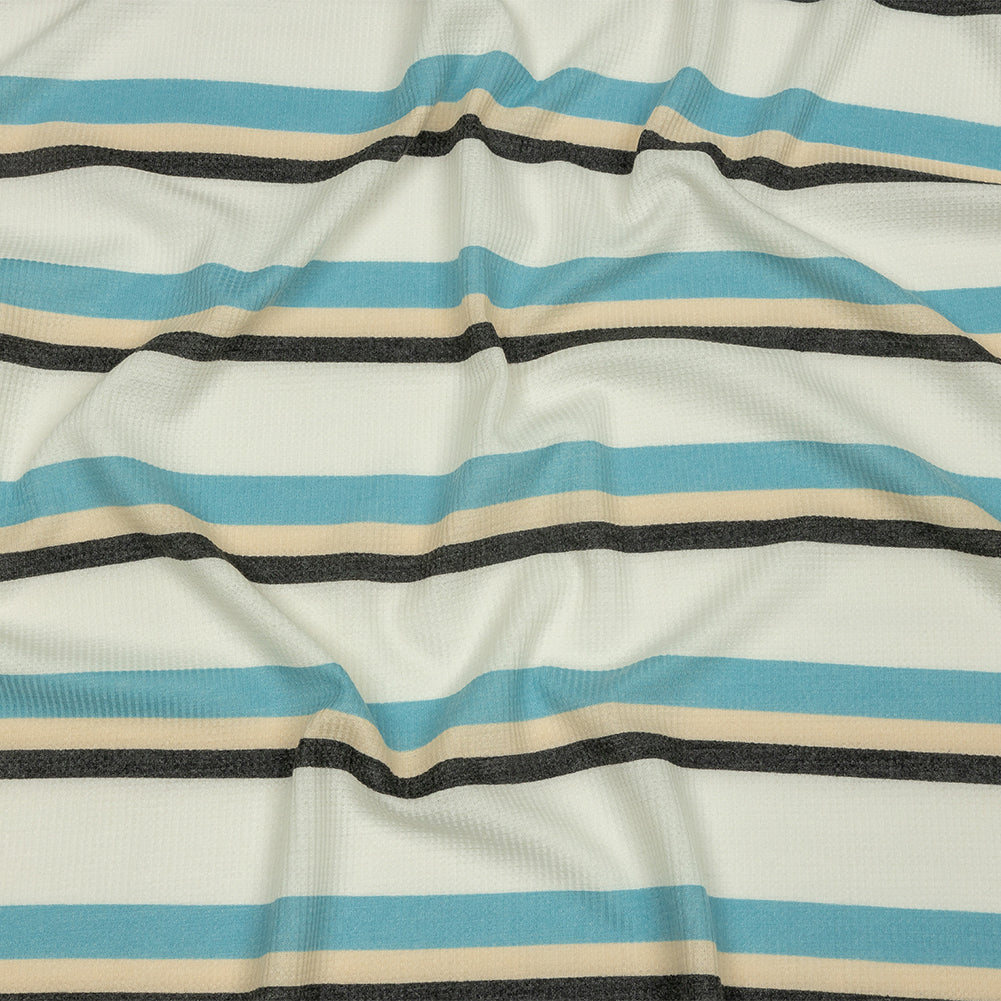 Black, Blue and Cream Striped Polyester and Rayon Waffle Knit - Joann Fabrics