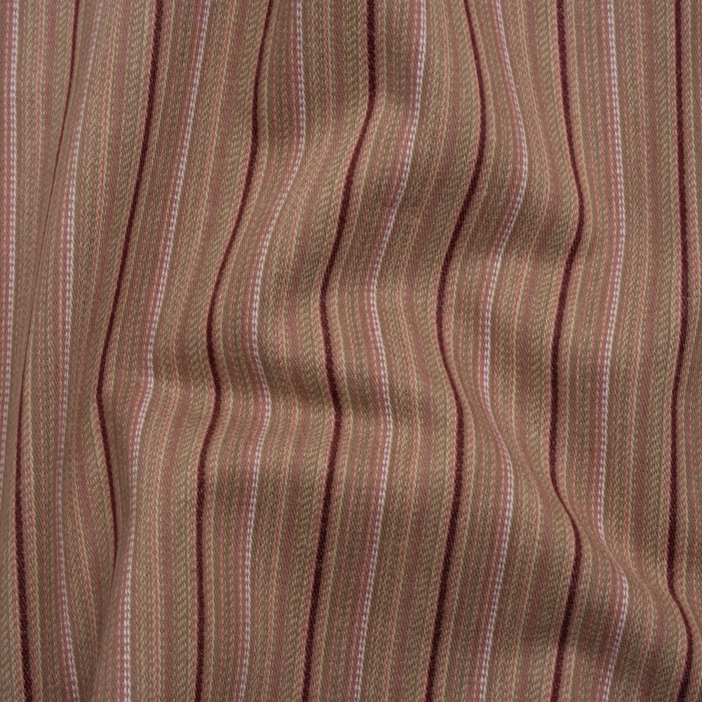Brushed Stretch Cotton Twill - Taupe, Rose Pink and Berry Red Stripes - Deadstock - Joann Fabrics