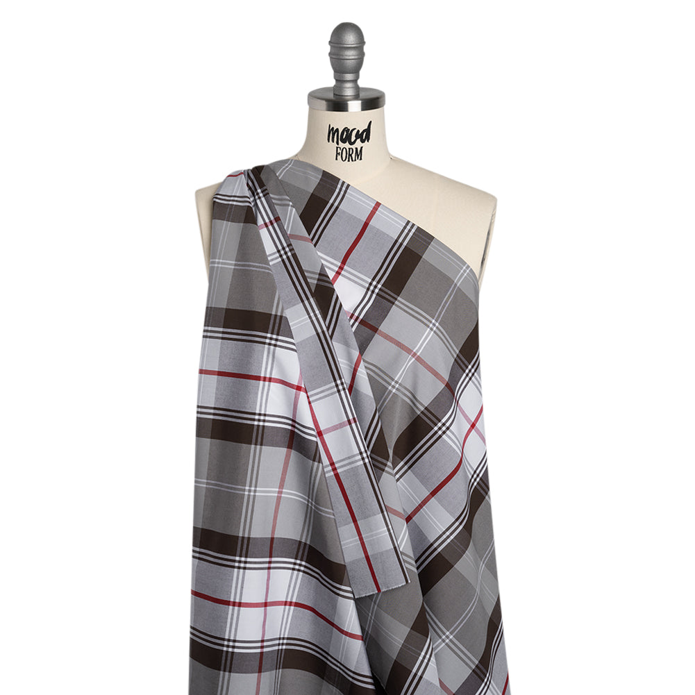 Cotton Shirting - Brown, Red and White Plaid - Deadstock - Joann Fabrics