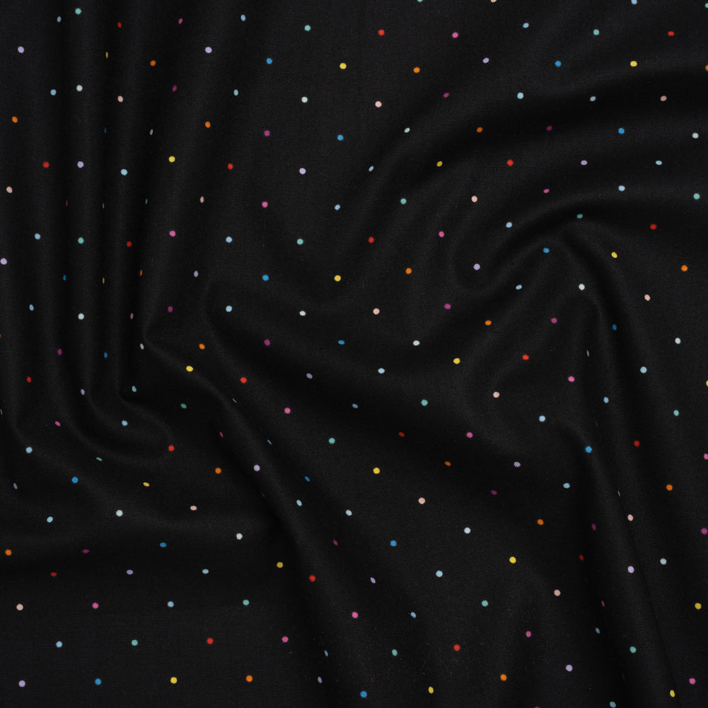 Printed Quilting Cotton by Ghazal Razavi for FIGO Studio - Black and Rainbow Ditsy Dots - Dusk Collection - Joann Fabrics
