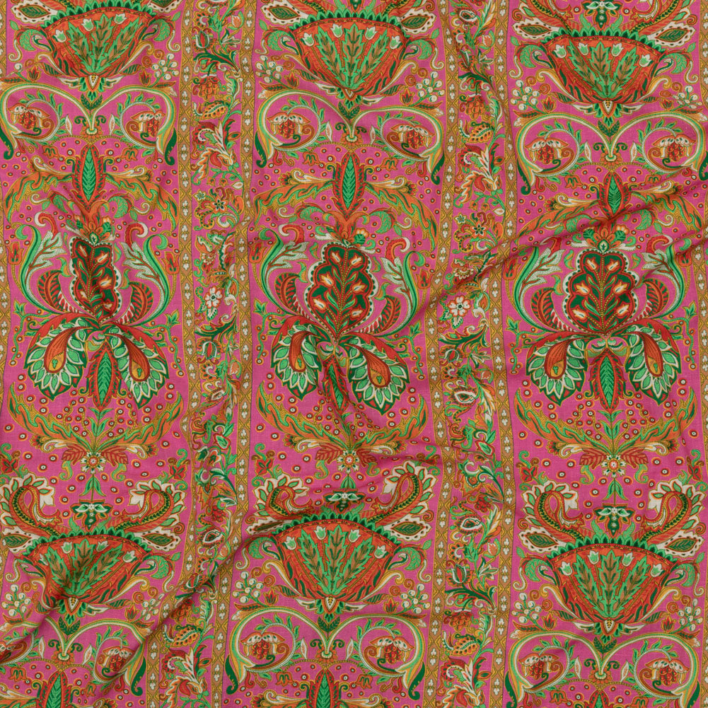 Viscose and Linen Woven - Pink Floral Paisley Stripes - Locust Lily Print - Mood Exclusive Gisele Collection - Joann Fabrics