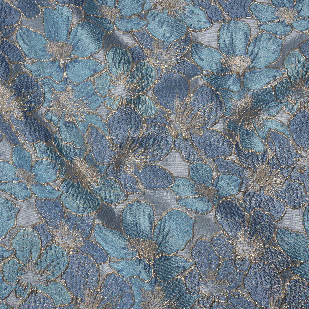 Metallic Brocade - Blue and Gold Floating Blossoms - Joann Fabrics
