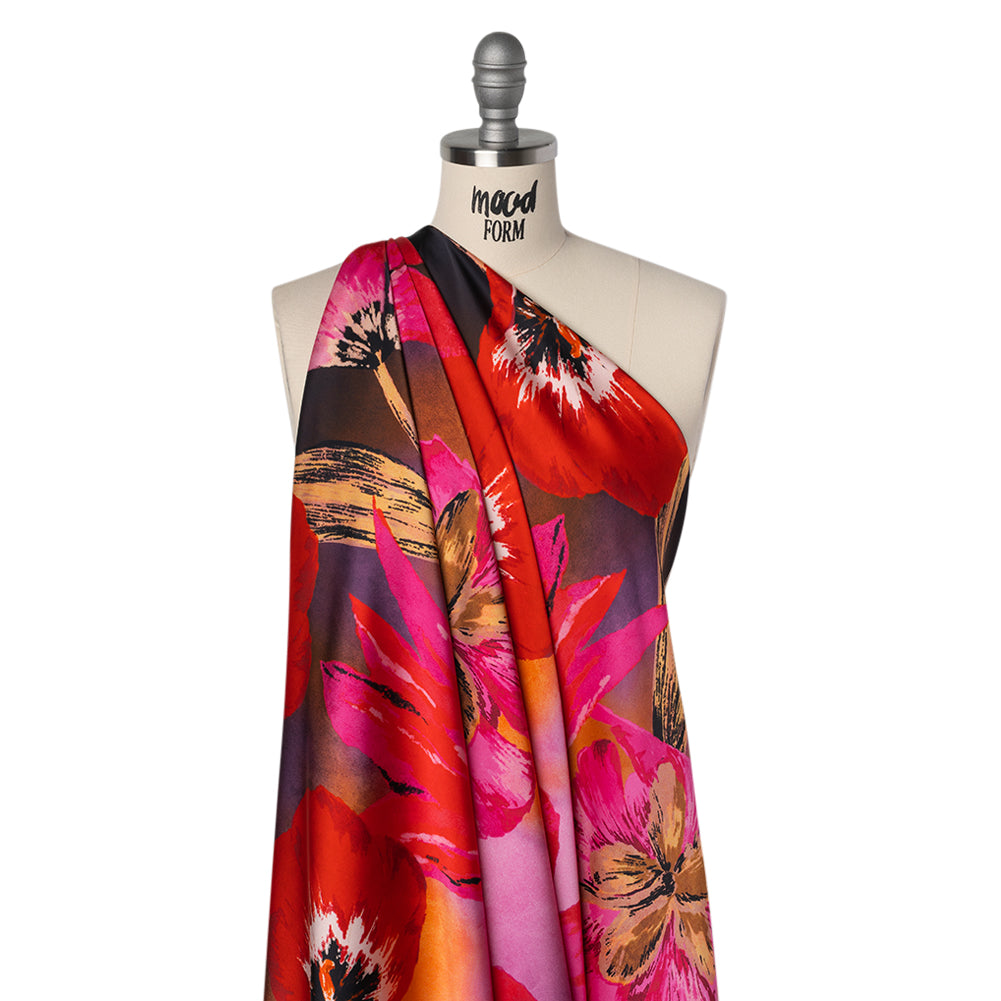 Polyester Satin - Hot Pink, Red and Black Big Flowers - Mood Exclusive Poppy Panorama Print - Joann Fabrics