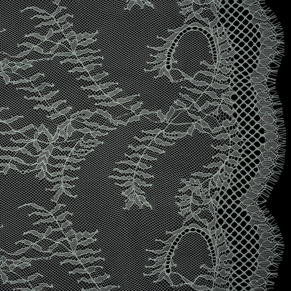 Raschel Lace Panel with Finished Edges - Dusty Aqua Delicate Leafy Vines on Net - Joann Fabrics