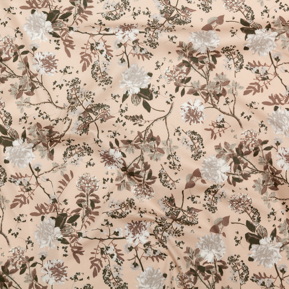 Sand/Ash/Olive Floral Stretch Combed Cotton Twill - Joann Fabrics