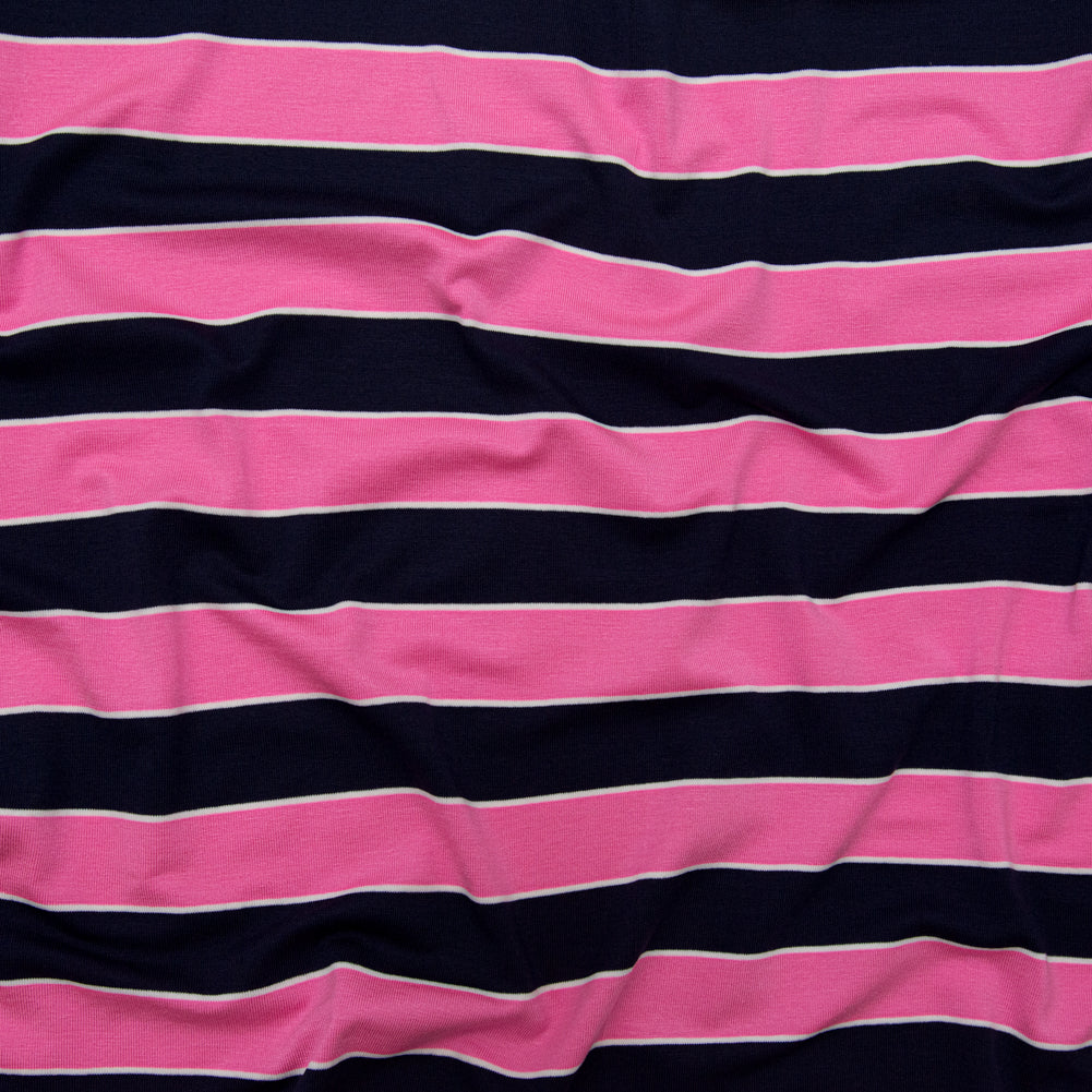 Wild Orchid and Evening Blue Awning Striped Polyester Jersey - Joann Fabrics