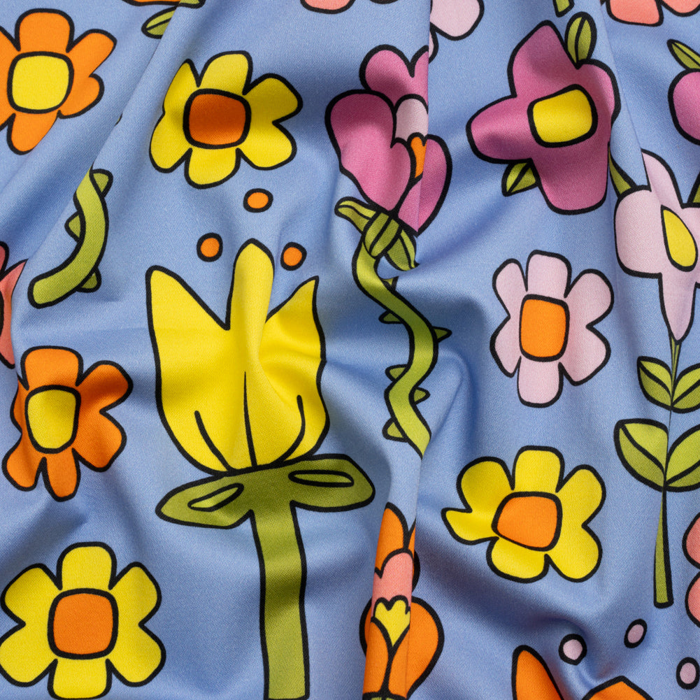 Stretch Cotton Sateen - Blue, Yellow and Purple Simple Floral - Mood Exclusive Atari Acres Print - Joann Fabrics