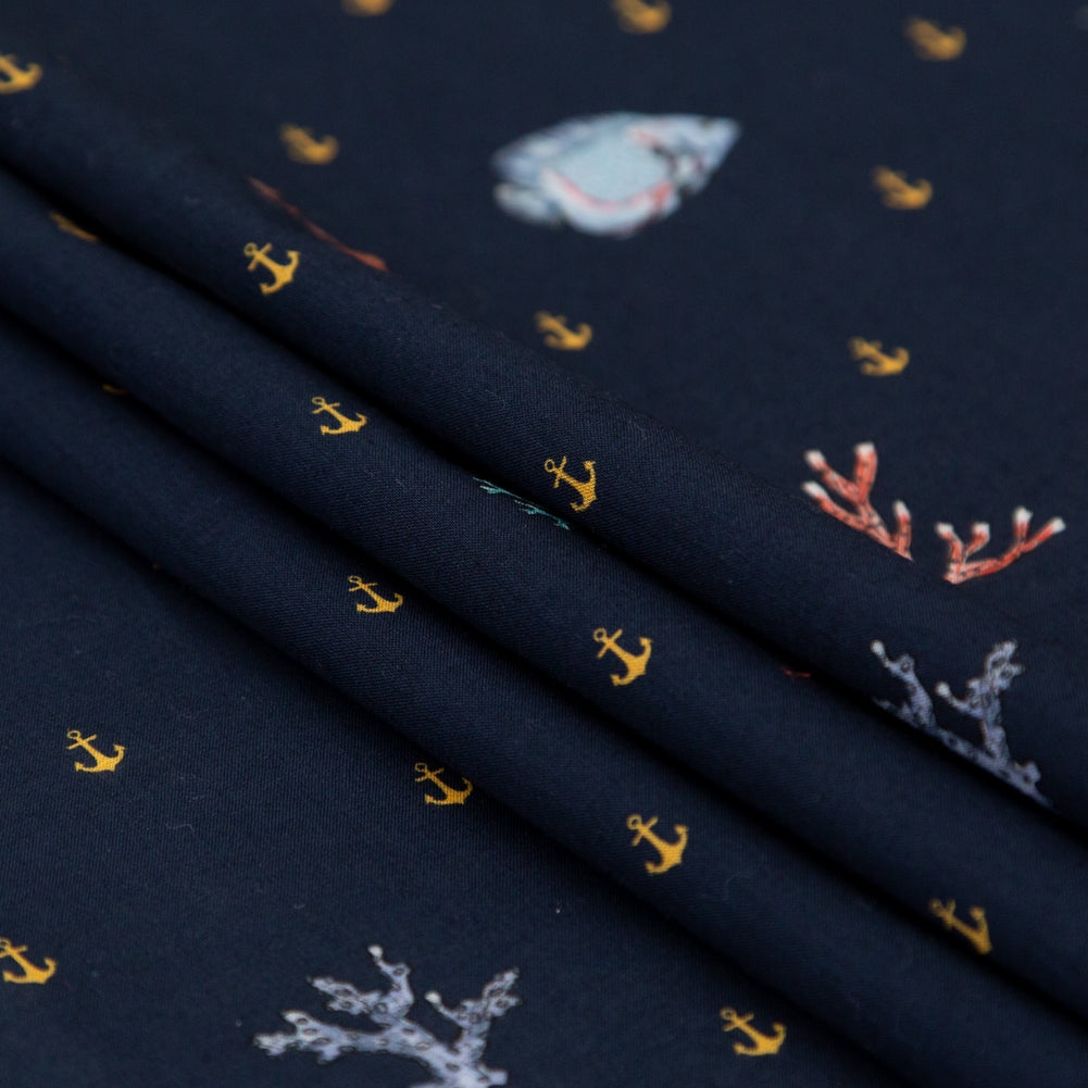 Cotton Voile - Navy Fish and Coral - Seacoral Delights Print - Mood Exclusive St. Tropez Collection - Joann Fabrics