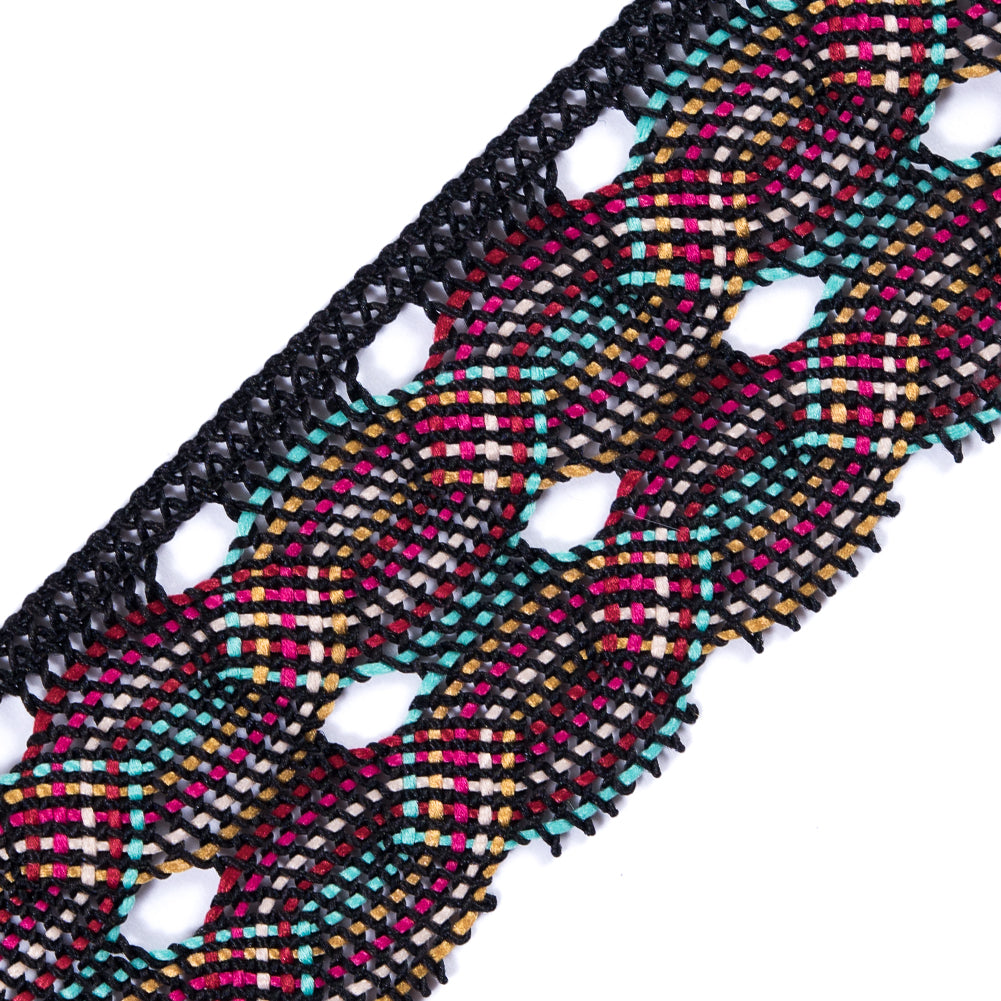 Black Multicolor Crochet Trim - 1.75