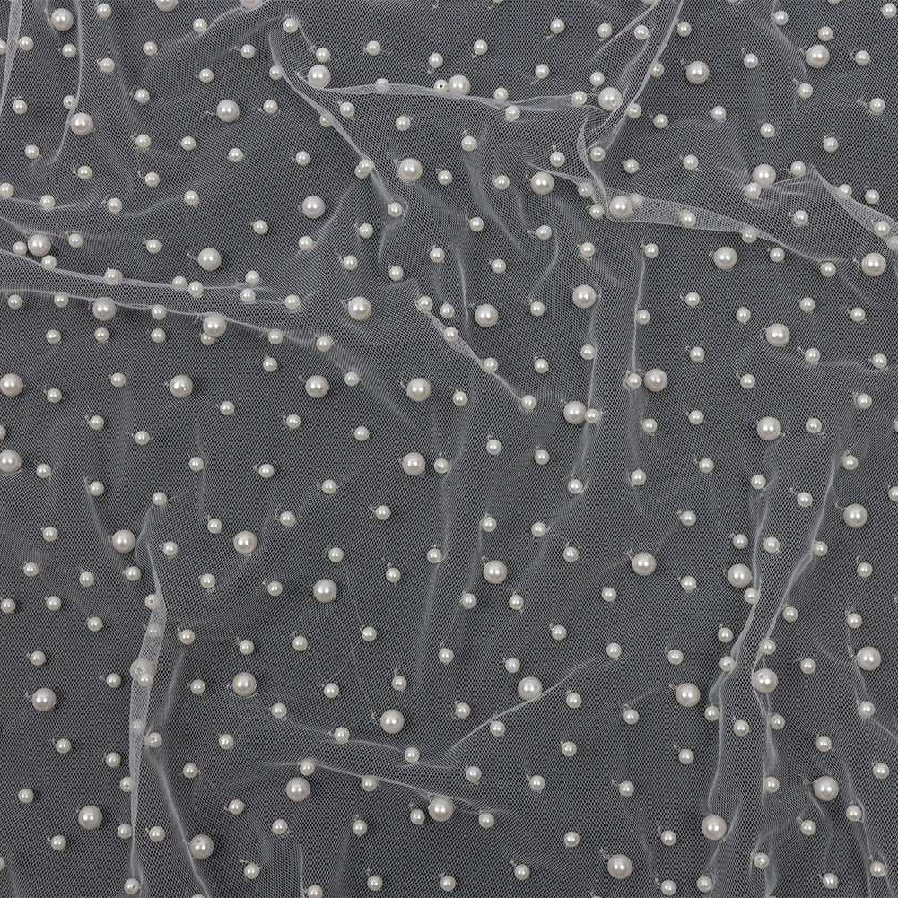Mesh Lace with Pearl Beads - Bright White - Joann Fabrics