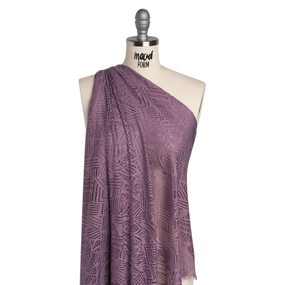 Raschel Lace with Organic Finished Edges - Amethyst Geometry and Leaves - Joann Fabrics