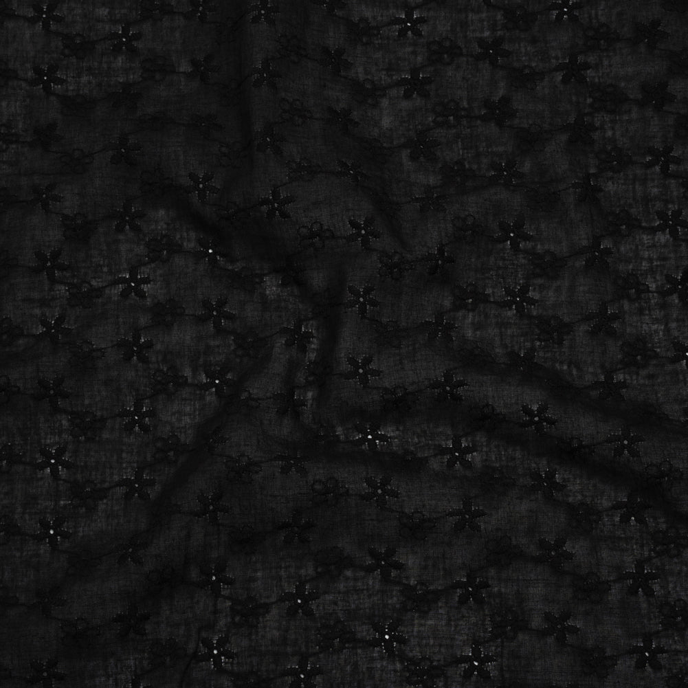 Embroidered Eyelet Cotton Voile - Black Daisy Chains - Naomi Collection - Joann Fabrics
