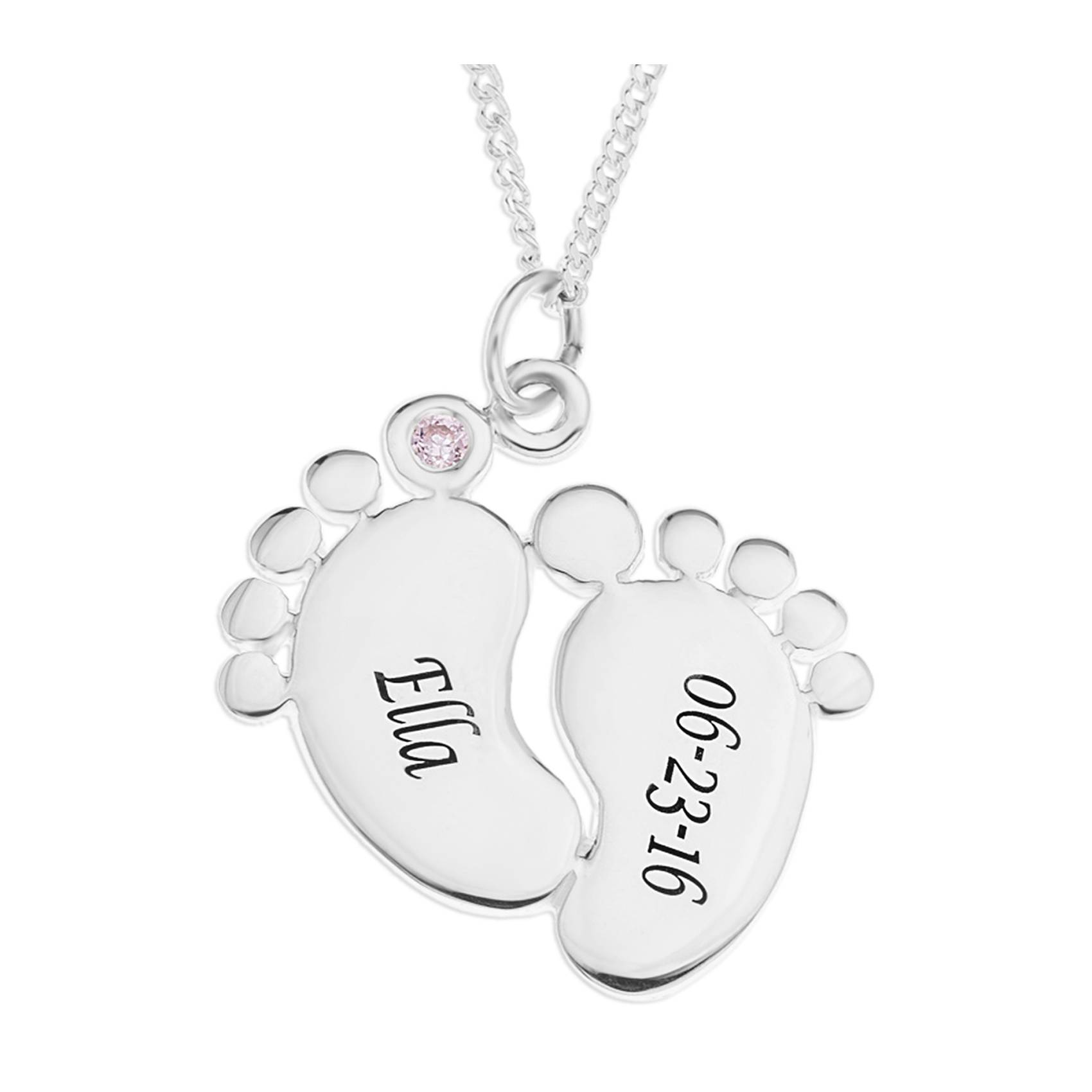Personalized Sterling Baby Girl Name & Birthdate, Pink Crystal Pendant, 18in. Chain - Northstyle Catalog
