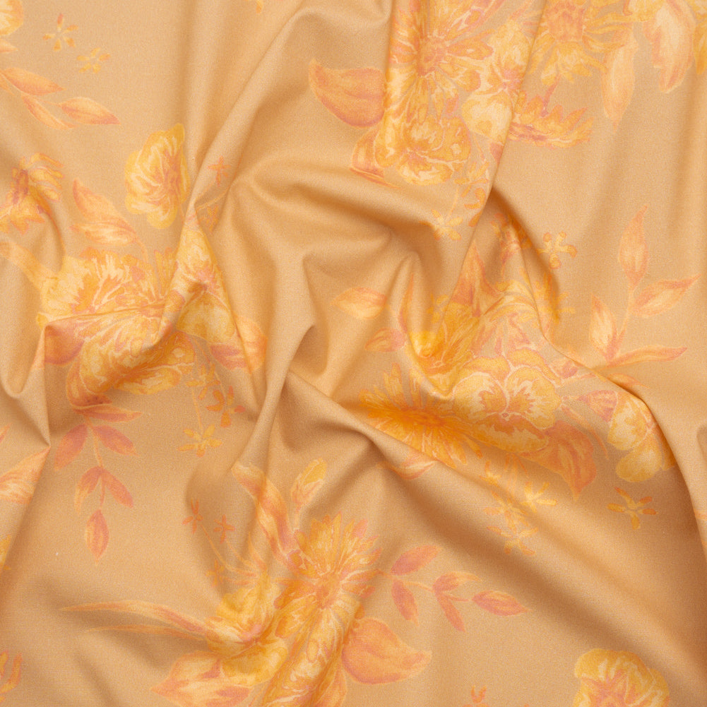 Stretch Cotton Poplin Print - Beige and Yellow Floral - Mood Exclusive Easy Eleanor - Joann Fabrics