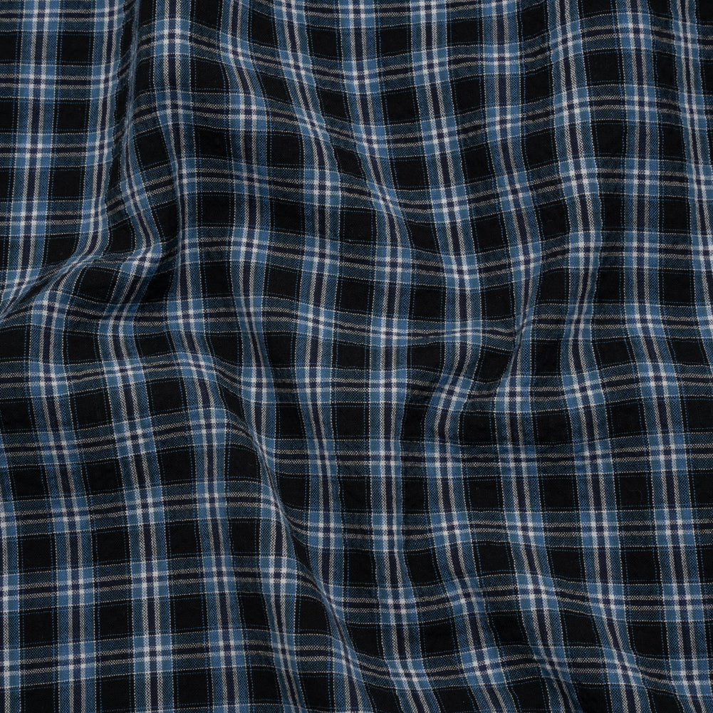 Cotton and Polyester Shirting Made in Italy - Black, Navy and White Plaid - Deadstock - Joann Fabrics