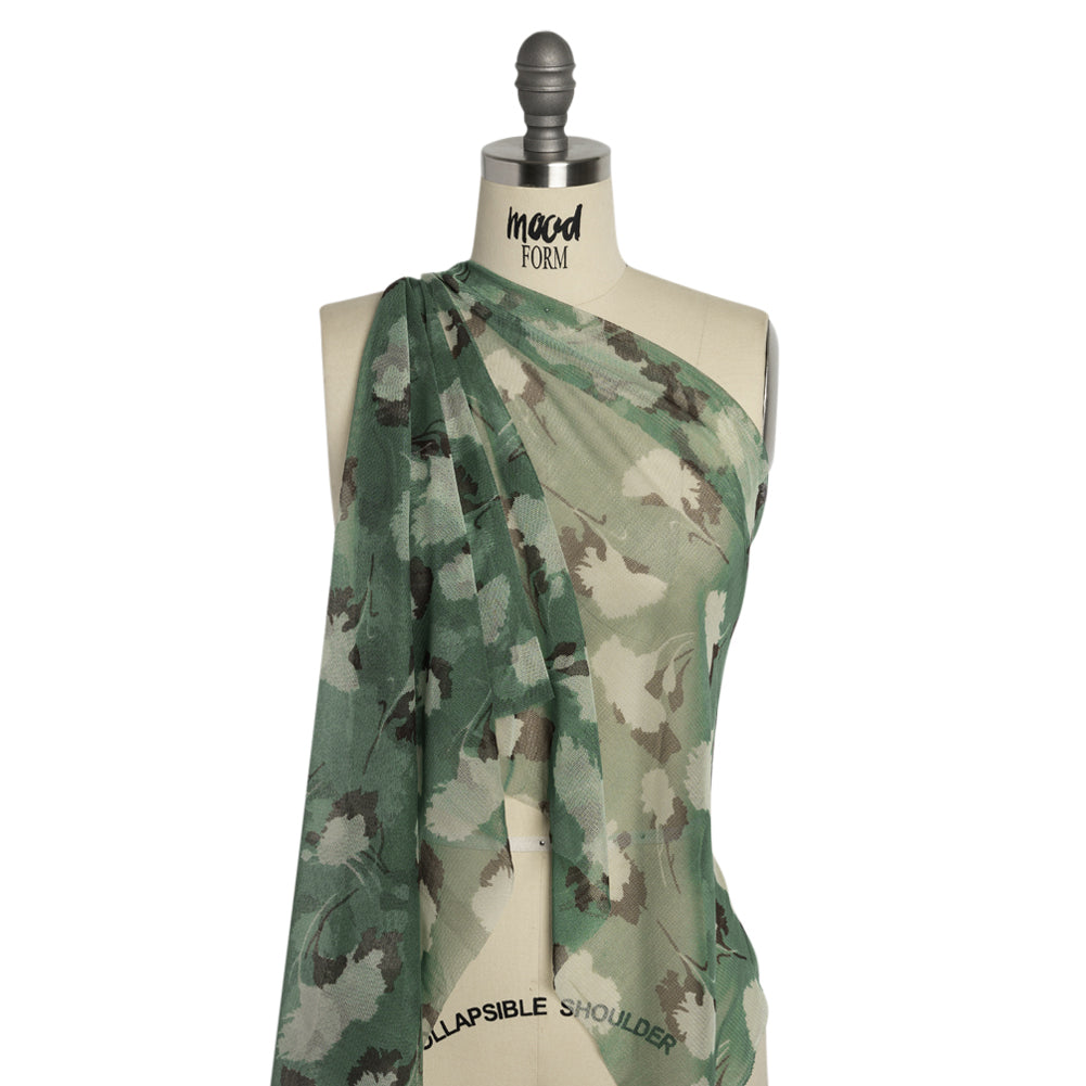 Floral Shadows Silk Tulle - Green, White and Black - Joann Fabrics