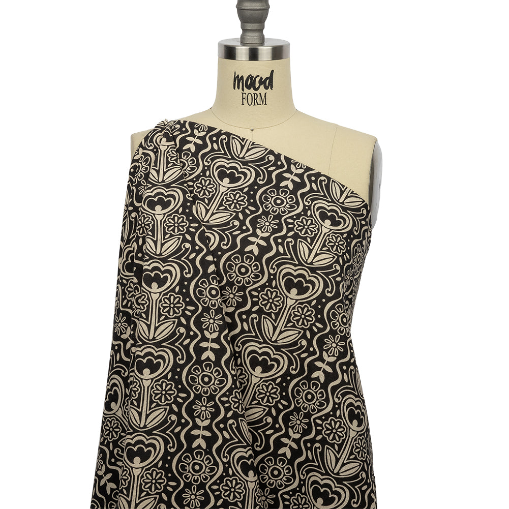 Linen and Rayon Woven - Black and White Floral Rows - Park Avenue Print - Mood Exclusive Metro Collection - Joann Fabrics
