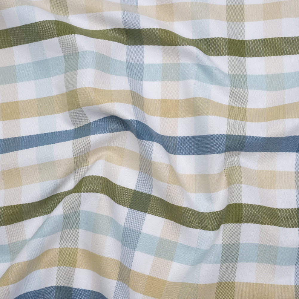 Cotton Oxford Shirting - Blue, Olive Green and Beige Plaid - Deadstock - Joann Fabrics