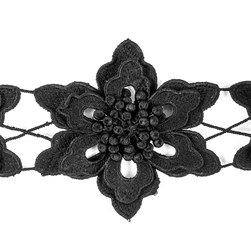 Black 3D Floral Lace Trim - 3.75